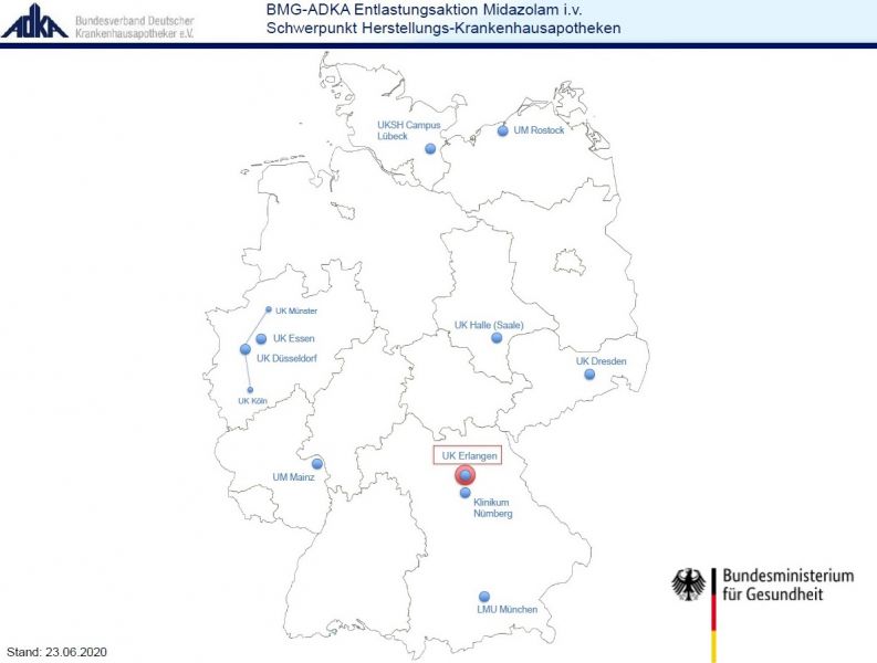 Übersichtskarte Beteiligte Schwerpunkt-Herstellungs-Krankenhausapotheken der