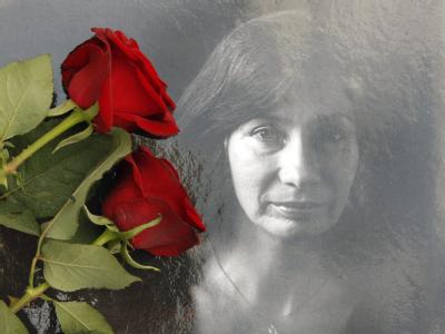 Rosen für die ermordete Natalja Estemirowa in Moskau. Rosen für die Tote