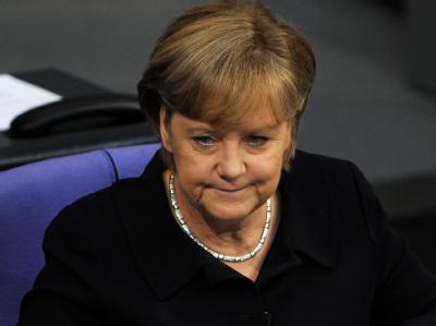 Bundeskanzlerin Angela Merkel am Freitag nach ihrer Regierungserklärung im Bundestag. Foto: Tim Brakemeier Bundeskanzlerin