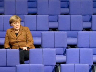 Bundeskanzlerin Angela Merkel im Plenarsaal des Bundestages in Berlin. Foto: Sebastian Kahnert/Archiv Merkel im Bundestag