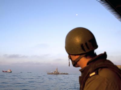 Ein israelischer Marinesoldat während des Einsatzes gegen die Gaza-«Solidaritätsflotte». Einsatz gegen Gaza-«Solidaritätsflotte»