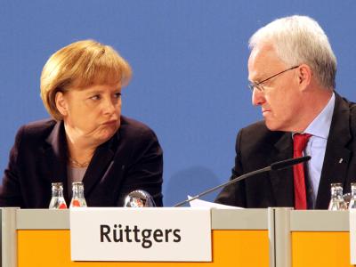 Kanzlerin Merkel Anfang der Woche zusammen mit dem Ministerpräsidenten von Nordrhein-Westfalen, Rüttgers. Merkel und Rüttgers