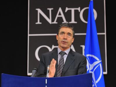 NATO-Generalsekretär Rasmussen am Mittwoch während einer Pressekonferenz in Brüssel. Rasmussen