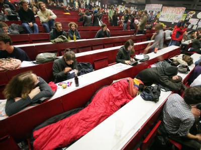 Studenten haben den größten Hörsaal der Universität Wien besetzt. Besetzter Hörsaal