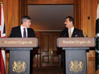 Pressekonferenz von Premierminister Brown und Pakistans Regierungschef Gilani in London. Brown und Gilani