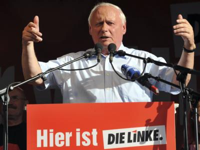 Oskar Lafontaine bei einer Wahlkampfveranstaltung. Die Linke hat laut Umfrage erneut zugelegt. Oskar Lafontaine