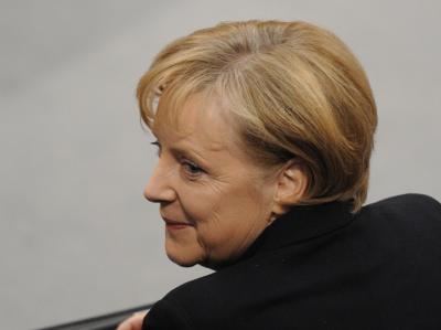 Angela Merkel am Mittwoch kurz vor ihrer Wiederwahl zur Kanzlerin. Merkel im Bundestag