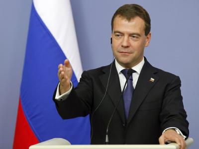 Russlands Präsident Medwedew während einer Pressekonferenz Mitte Mai. Präsident Medwedew