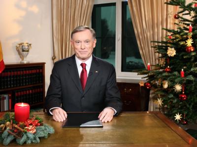 Bundespräsident Horst Köhler bei der Weihnachtsansprache 2009 im Schloss Bellevue. Weihnachtsansprache 2009