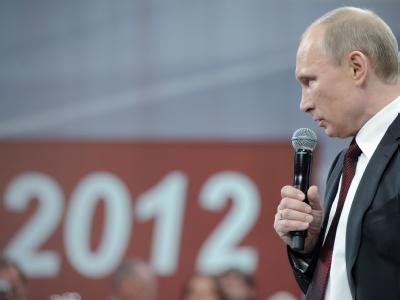 Wladimir Putin bei einer Wahlveranstaltung. Foto: Alexey Druginyn, Ria Novosti, Government Press Service Wladimir Putin