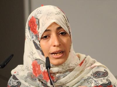 Von radikalen Islamisten bedroht: Die jemenitische Friedensnobelpreisträgerin Tawakkul Karman. Foto: Tobias Hase Tawakkul Karman