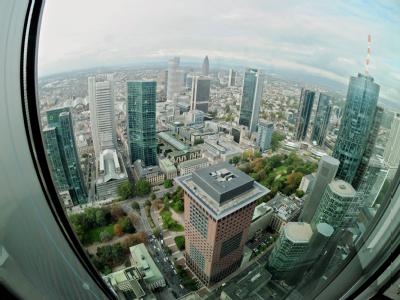 Blick auf die Frankfurter Bankenskyline. Bankenskyline Frankfurt
