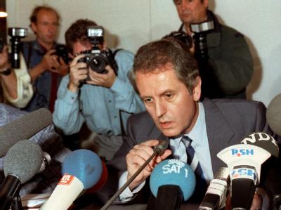 Uwe Barschel spricht am 18.09.1987 bei der spektakulären Uwe Barschel