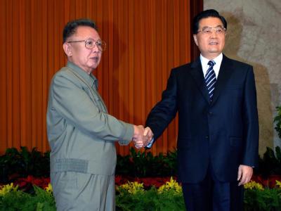 Das Archivfoto der Korean Central News Agency zeigt Kim Jong Il (l) und Hu Jintao bei einem Treffen im mai 2010. Kim Jong Il und Hu Jintao