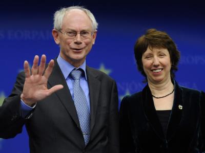 Der ständige EU-Ratspräsident Herman Van Rompuy und die EU-Außenbeauftragte Catherine Ashton in Brüssel. (Archivbild) Herman Van Rompuy und Catherine Ashton
