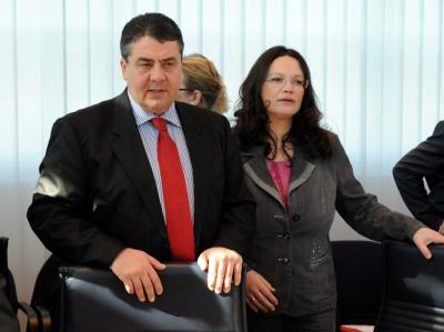 SPD-Generalsekretärin Andrea Nahles und der Parteivorsitzende Sigmar Gabriel. Gabriel und Nahles