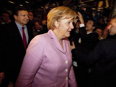 Kanzlerin Angela Merkel und EU-Kommissionspräsident José Manuel Barroso nach einer Verhandlungsrunde in Kopenhagen. Merkel und Barroso