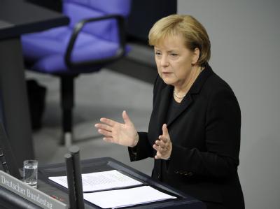 Bundeskanzlerin Merkel während der Haushaltsdebatte im Bundestag. Haushaltsdebatte