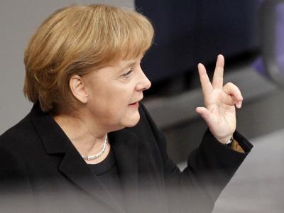 Bundeskanzlerin Angela Merkel (CDU) während der Haushaltsdebatte im Deutschen Bundestag. Kanzlerin