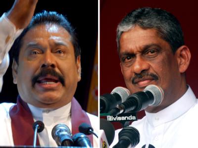 Sri Lankas amtierendes Staatsoberhaupt Mahinda Rajapakse (l) und der frühere Armeechef Sarath Fonseka, der für ein Oppositionsbündnis ins Rennen geht. Präsidentschaftswahlen in Sri Lanka