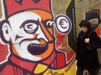 Ein Graffiti zeigt das Streik in Griechenland