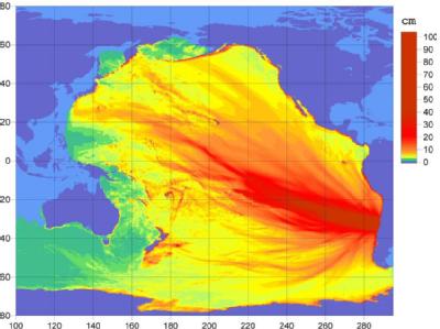 Die Grafik des West Coast and Alaska Tsunami Warning Center zeigt, in welchen Regionen sich die Tsunami-Welle nach dem Erdbeben in Chile ausbreitet. Tsunami-Warnung