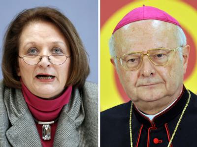 Bundesjustizministerin Sabine Leutheusser-Schnarrenberger und der Vorsitzende der Deutschen Bischofskonferenz, der Freiburger Erzbischof Robert Zollitsch (Archiv-Bildkombo). Leutheusser-Schnarrenberger und Zollitsch