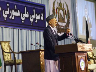 Afghanistans Präsident Karsai während der Eröffnungsrede. Eröffnungsrede
