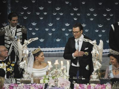 Prinz Daniel hält seine Rede an die Braut. Hochzeitsessen in Stockholm