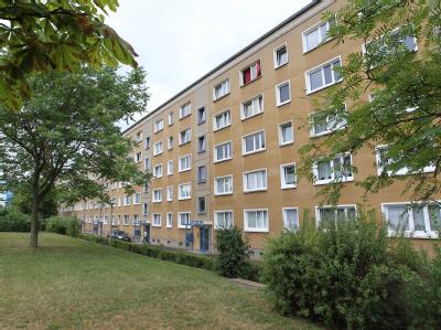 Blick auf das Haus im sächsischen Plauen, in dem ein zweijähriger Junge vermutlich vom Freund seiner Mutter so stark misshandelt wurde, dass er starb. Wohnblock in Plauen