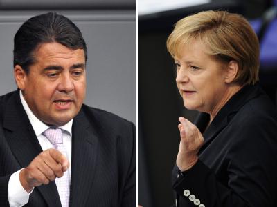 Der SPD-Vorsitzende Gabriel und Bundeskanzlerin Merkel schätzen die Bilanz der Regierung recht gegensätzlich ein. Gabriel und Merkel
