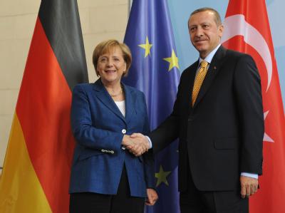 Bundeskanzlerin Angela Merkel (CDU) und der türkische Ministerpräsident Recep Tayyip Erdogan im Bundeskanzleramt. Merkel und Erdogan
