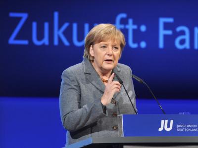 Bundeskanzlerin Angela Merkel spricht auf dem Deutschlandtag der Jungen Union in Potsdam. Merkel
