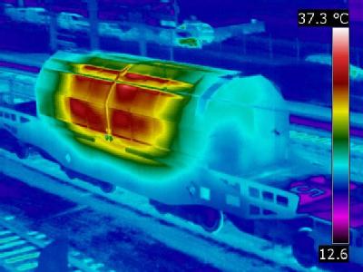 Thermografie-Aufnahmen der Castor-Behälter, die in Richtung Gorleben unterwegs sind. Thermographie-Aufnahmen