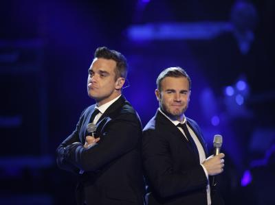 Robbie Williams (l) und Gary Barlow von Take That. Take That