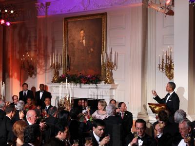 US-Präsident Obama bringt einen Toast aus auf den chinesischen Staatspräsidenten Hu Jintao beim Staatsbankett im Weißen Haus. Hu Jintao in Washington