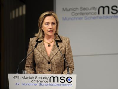 US-Außenministerin Hillary Clinton spricht bei der 47. Sicherheitskonferenz in München. Hillary Clinton