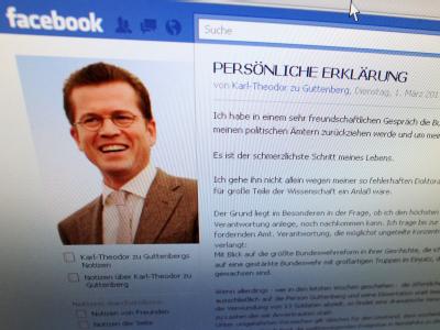 Screenshot der Facebook-Seite von Karl-Theodor zu Guttenberg. Guttenberg auf Facebook