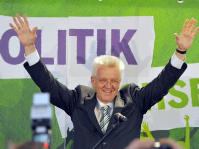 Winfried Kretschmann, künftiger Ministerpräsident von Baden-Württemberg, am Abend seines Wahltriumphs in Stuttgart. Winfried Kretschmann