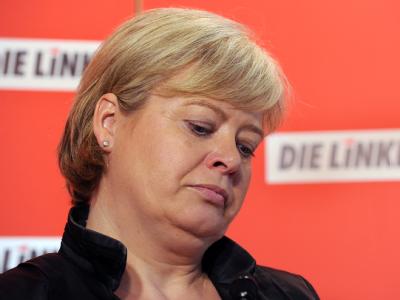 Gesine Lötzsch, Vorsitzende der Partei Die Linke, bei einer Pressekonferenz in Berlin. Gesine Lötzsch