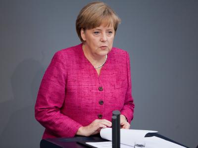 Bundeskanzlerin Merkel während ihrer Regierungserklärung im Bundestag. Regierungserklärung