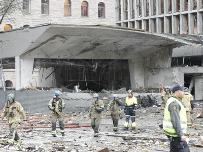 Bilder wie aus dem Krieg: Das Regierungsviertel von Oslo ist verwüstet. Regierungsviertel