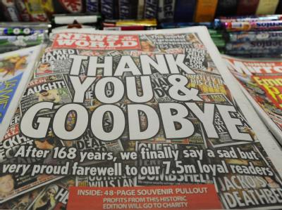 Ein Exemplar der letzten Ausgabe von «News of the World» (Archivfoto vom 10.07.2011). News of the World