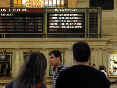 Hurrikan-Informationen in der New Yorker Grand Central Station. New York rüstet sich für den Hurrikan