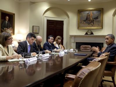 US-Präsident Barack Obama gibt im Roosevelt-Raum des Weißen Hauses ein Interview. Obama im Interview