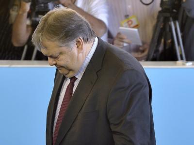 Griechenlands Finanzminister Evangelos Venizelo beim Treffen der Euro-Finanzminister in Luxemburg. Griechenlands Finanzminister Venizelos