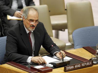 Syriens UN-Botschafter Dschaafari kritisiert den Resolutionsentwurf gegen sein Land scharf. Baschar Dschaafari