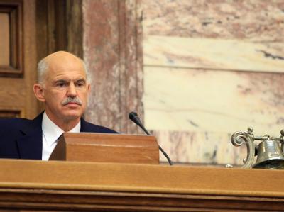 Griechenlands Regierungschef Papandreou im Parlament in Athen. Foto: Pantelis Saitas Papandreou