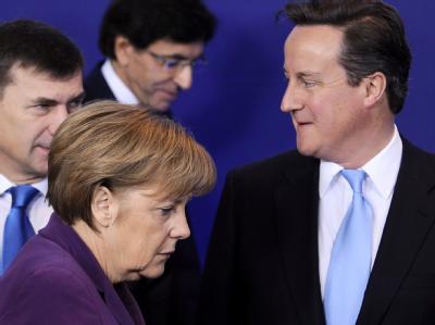 Angela Merkel und David Cameron beim Gipfel: Eine Vertragsänderung innerhalb der 27 EU-Staaten ist vorerst nicht machbar, weil Großbritannien nicht mitzieht. Foto: Dirk Waem Merkel und Cameron
