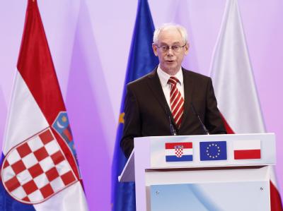 EU-Ratspräsident Herman Van Rompuy sprach von einem «historischen Tag» für Kroatien und die EU. Foto: Bruno Fahy Van Rompuy